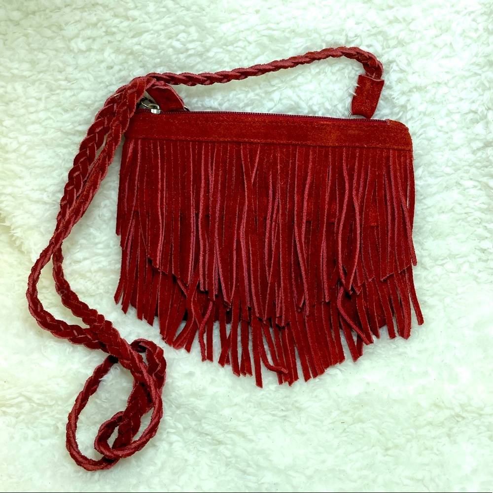 Red suede fringe handbag Tributo Art